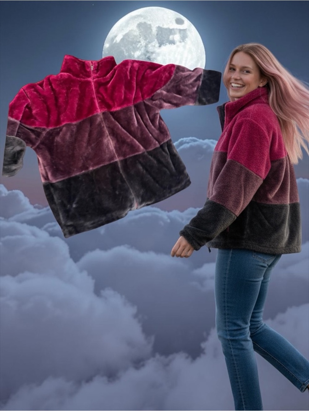 UGG Two-Tone Plush Teddy Jacket in Hot Pink and Plum